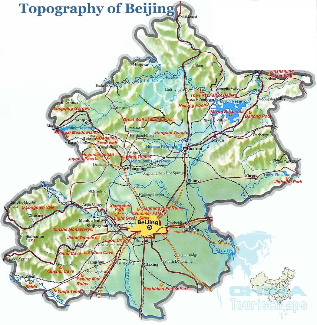 ਨਕਸ਼ਾ ਬੀਜਿੰਗ ਦੇ topographic